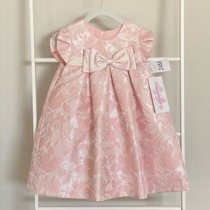 Bonnie Jean Baby Pink Bow Dress - Formal, Jacquard, Size: 24M - NWT